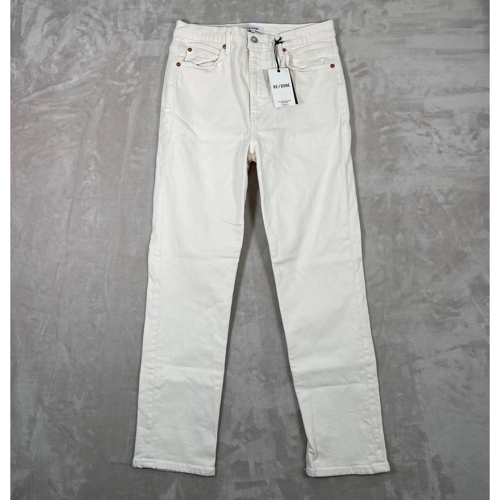 NEW RE/DONE Women's Jeans 70s Ultra High Rise Stove Pipe Denim Neutral 29 Cream